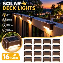Solar Deck Lights Outdoor 16 Pack, Waterproof Led Light, Warm White Solar LED Light for Outdoor Deck, Stairs, Step, Fence, Yard, Patio, and Pat