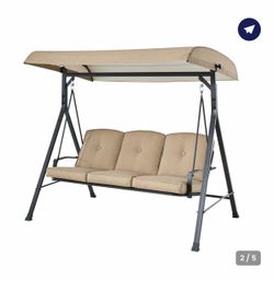 Mainstays Forest Hills 3-Person Porch Swing with Canopy, Beige