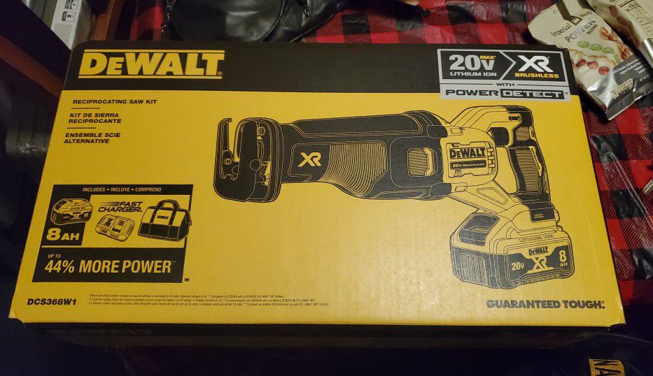 DEWALT XR POWER DETECT 20-Volt Max Variable Speed Brushless Cordless Reciprocating Saw (Charger Included and Battery Included) 8AH NEW (NOT NEGOTIABLE