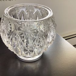 Vintage 1970s AVON Clear Glass Bowl 4” Tall Candle / Potpourri Holder Sunburst Diamond Pattern Heavy