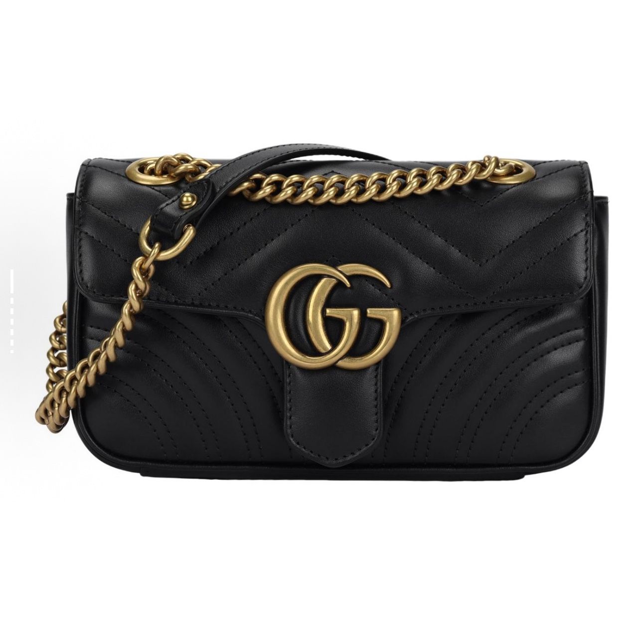 GUCCI GG Marmont Gold Retro Double G Logo Embossed Leather Marmont 22 Chain Flip Bag Shoulder Bag Crossbody Bag Mini(p540)53