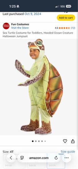 Sea Turtle Halloween Costume Size 4T