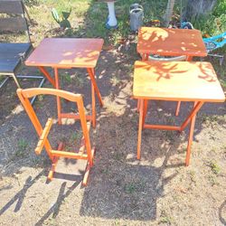 3 Wooden Tray Tables WITH Portable Snack Stand.