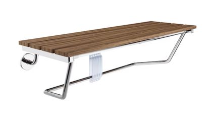 SteamSpa Wall Mounted Shower Seat - new in box Polished Chrome / Teak