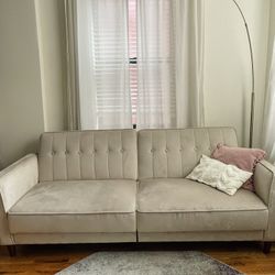 Velvet Beige / Tan Sofa - Converts To Sleeper 