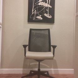 Steelcase think model Tan Cream Leather Black Mesh Designer Usa Made Office Chair