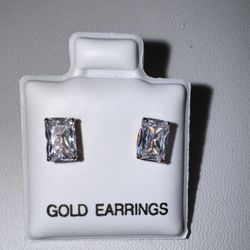 NEW 10K Rose Gold  Lab White Topaz Emerald Cut Stud Earrings