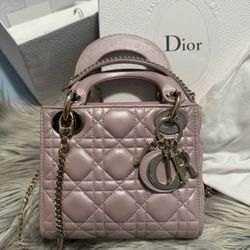 100% Authentic Lady Dior Mini Size Lotus Pearlescent 