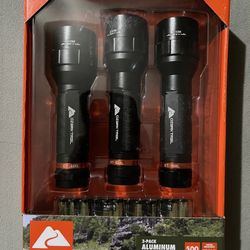 3-Pack Aluminum Flashlights 500 Lumens Water Resistant IPX4 by Ozark Trail