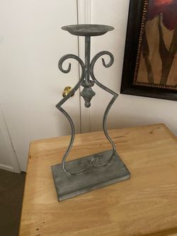 19in Single Gray Matte Metal Pillar Candle Holder Table or Floor Decor