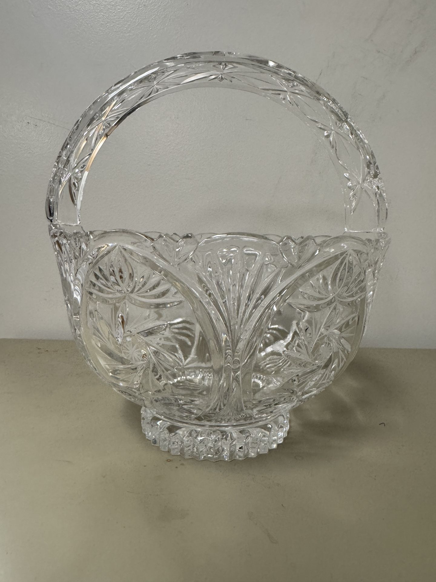1950's Vintage Cut Glass Basket With Handle