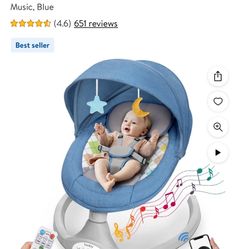 Electric Baby Swing, Bioby Infant Swing Chair Rocker with Remote Control, 5 Swing Speeds, Seat Belt, Bluetooth Music, Blue