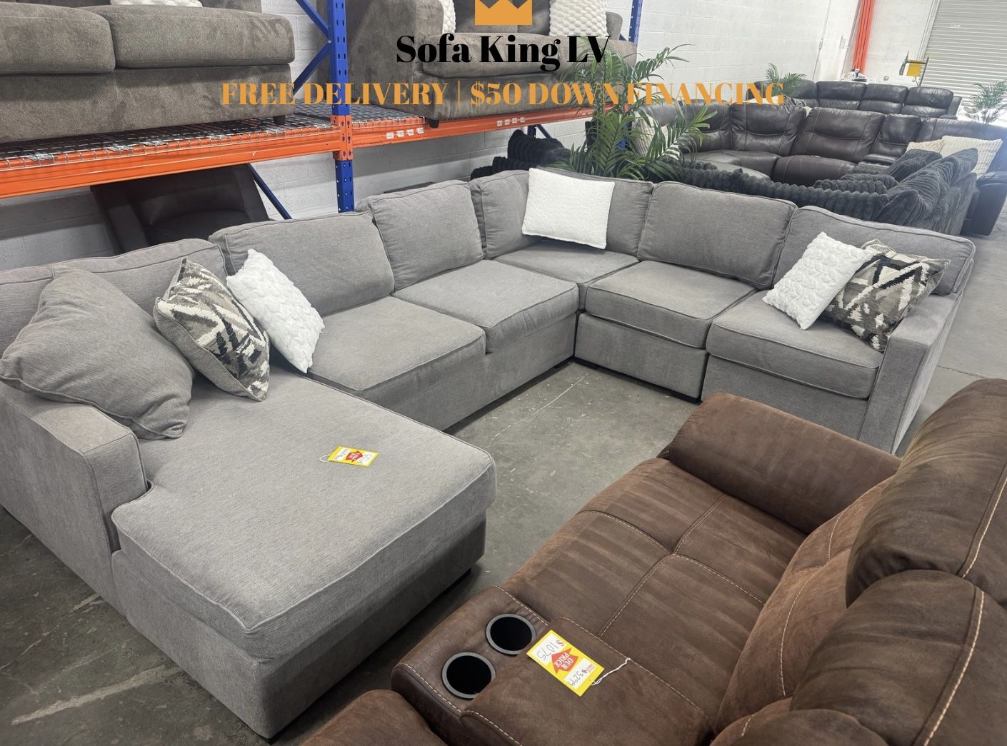 Free Delivery* Like New Gray Fabric Sectional Sofa!