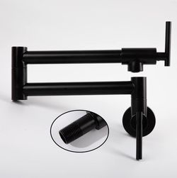 (Brand New in Box) 20" Pot Filler, Matte Black Kitchen Wall Mount Faucet, Folding Water Over Stove, 304 Stainless Steel Double Joint Swing Arm With Si