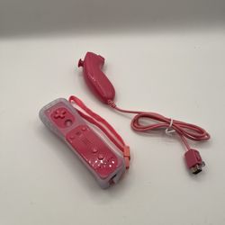 Pink Nntendo Wii Controller motion plus remote w strap + Nunchuck 