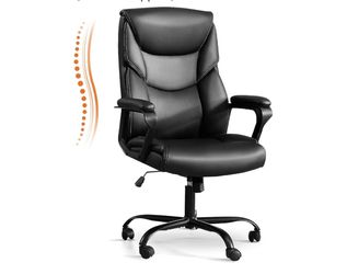 Ergonomic Office Chair Faux Leather Black Lumbar Support Adjustable