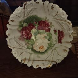Antique Handpainted Delicate Porcelain Bowl with Pink And White Roses PS Germany 