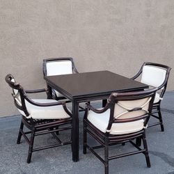 MCGUIRE FURNITURE DINING SET-RATTAN TABLE AND 4 CHAIRS 