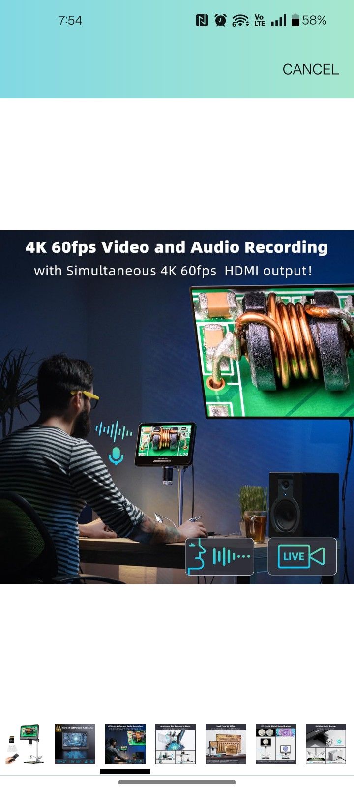 Andonstar 4K 60FPS 10.1" HDMI Digital Microscope for Soldering, 64MP 3840P UHD Video Audio Record, AD210S-Pro Electronic PCB Microscope