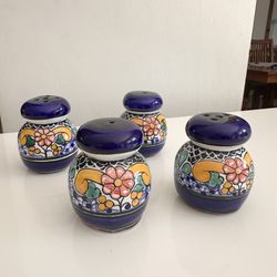 4 Talavera Mexican pottery painted floral salt and pepper shakers set Talavera Poblana Mexicana
