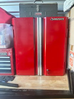 Husky wall mount garage cabinet.