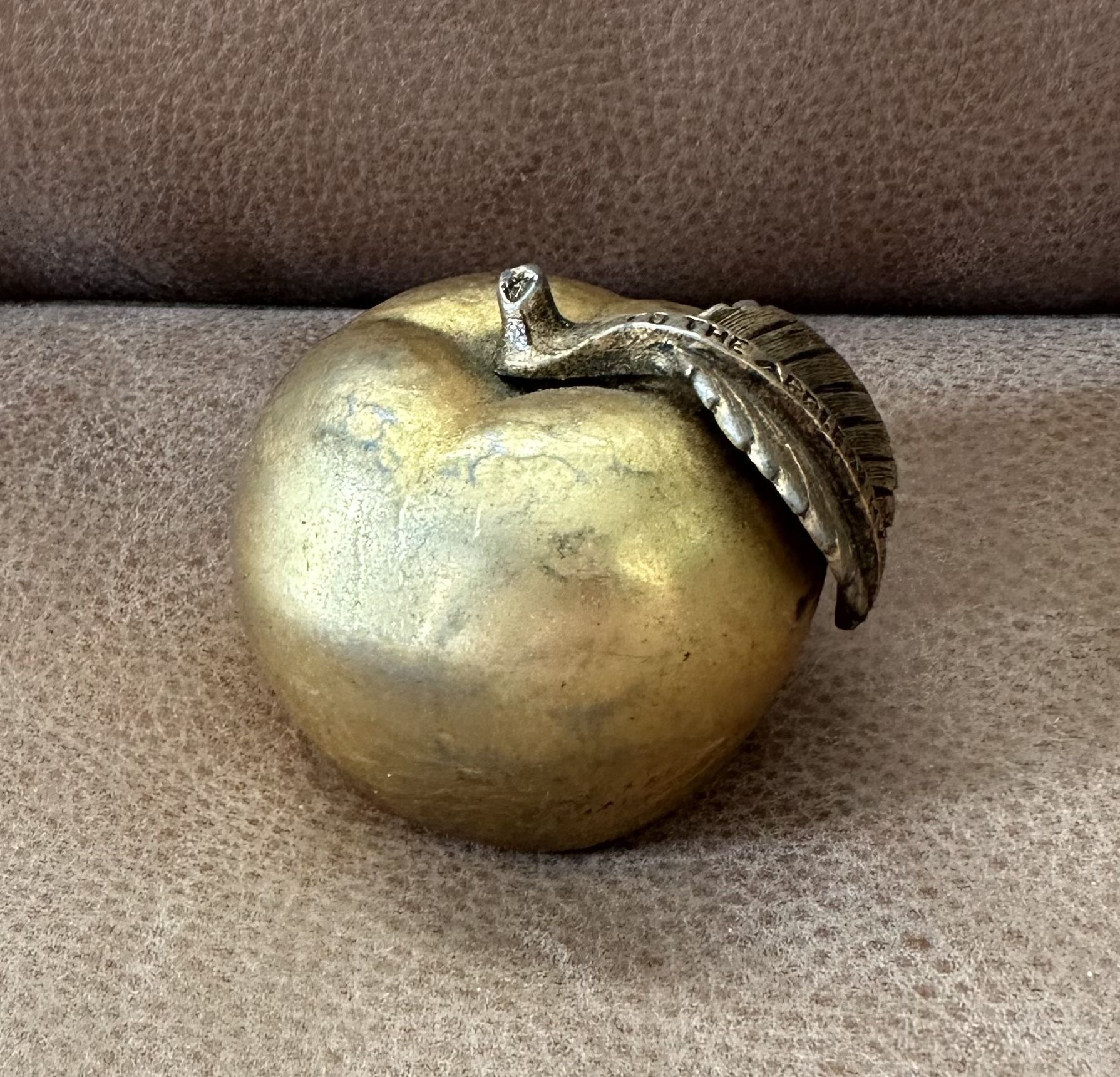 Gilt Bronze Apple Paper Weight Vintage Bronze/Gold “To The Apple Of My Eye”