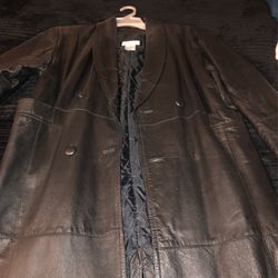 Black long leather coat Petite Size 10