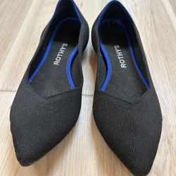 Rothys The Point Black Ballet Flats Womens Sz 8.5 Pointed Toe Knit Slip On Shoes