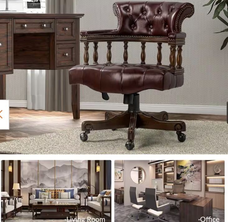 Yitzhak Genuine Leather Wood Executive Burgundy Chair with Nailhead Trims
