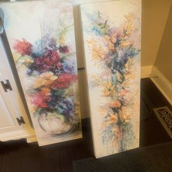 Two Wall Painting Pictures Floral 37x12