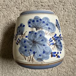 Small Ceramic Pot / Vase With Flowers And Butterflies Painted 