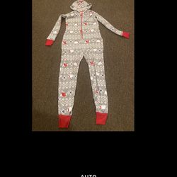 EUC Family PJs by Macy's Womens Gray Christmas LS Hooded Fleece Romper Pajamas S