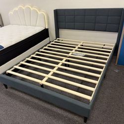 Gray Queen Size Platform Bed Frame