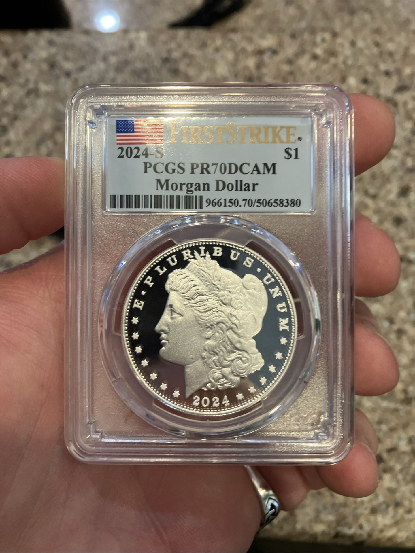 2024-S Proof Morgan Silver Dollar PCGS PR70DCAM First Strike Flag Label with OGP