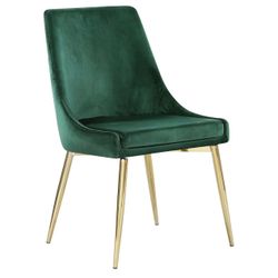 Modern | Contemporary Velvet Upholstered Dining Chair with Sturdy Metal Legs, Set of  6  19.5" W x 21.5" D x 33.5" H, Green and Gold