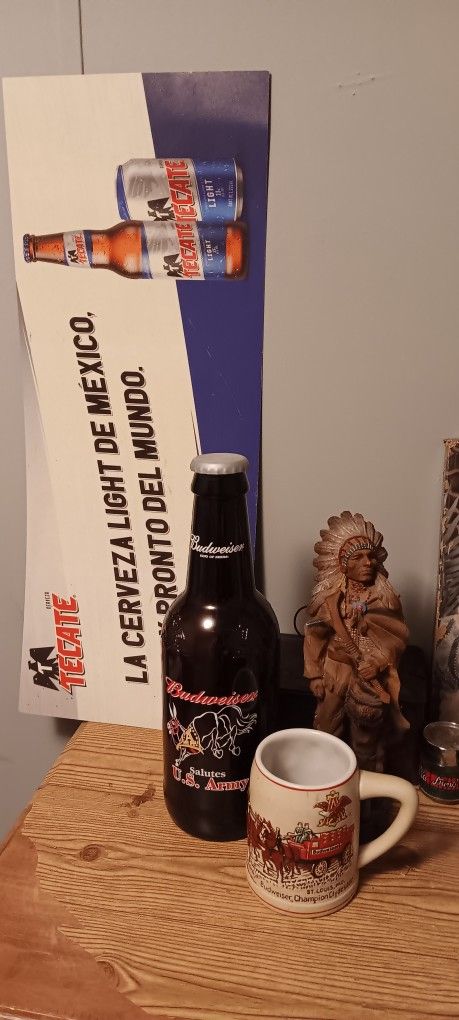 Budweiser - 14" Glass Bottle,Budweiser Mug  - Tecate Beer Plastic Sign 