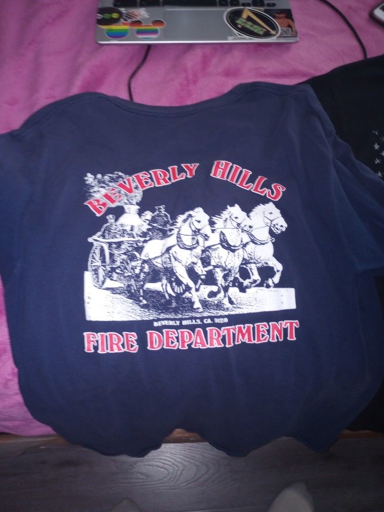 Used Beverly Hills Fire Department And A Police Flag Tshirts