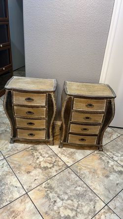 Vintage wicker and rattan nightstands