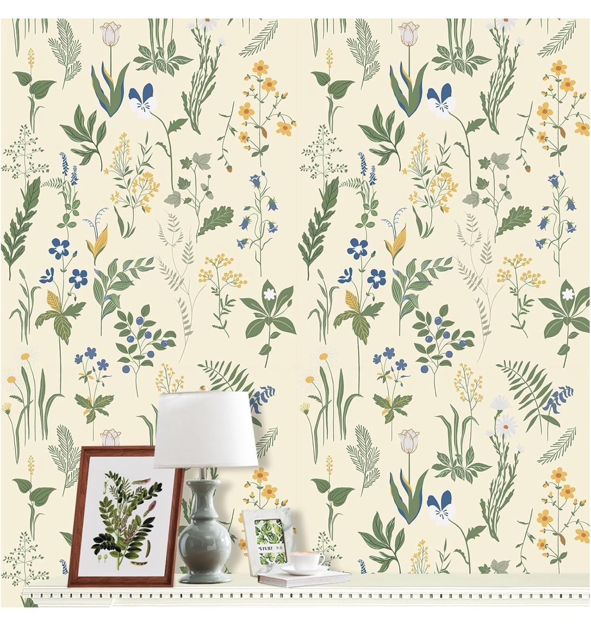Floral Peel and Stick Wallpaper Beige 17.5 x 394 Inches Boho in Removable Wallpaper for Bedroom Bathroom Easy Peel Off Contact Paper Renter Friendly W