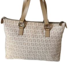 Fendi Beige Zucca Canvas Tote Bag with Leather Trim – Pre-owned