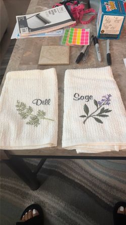 New!! Embroidered Herb Kitchen Towels Set of 2