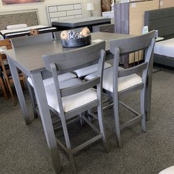 Grey Wooden Counter Height Dining Set 