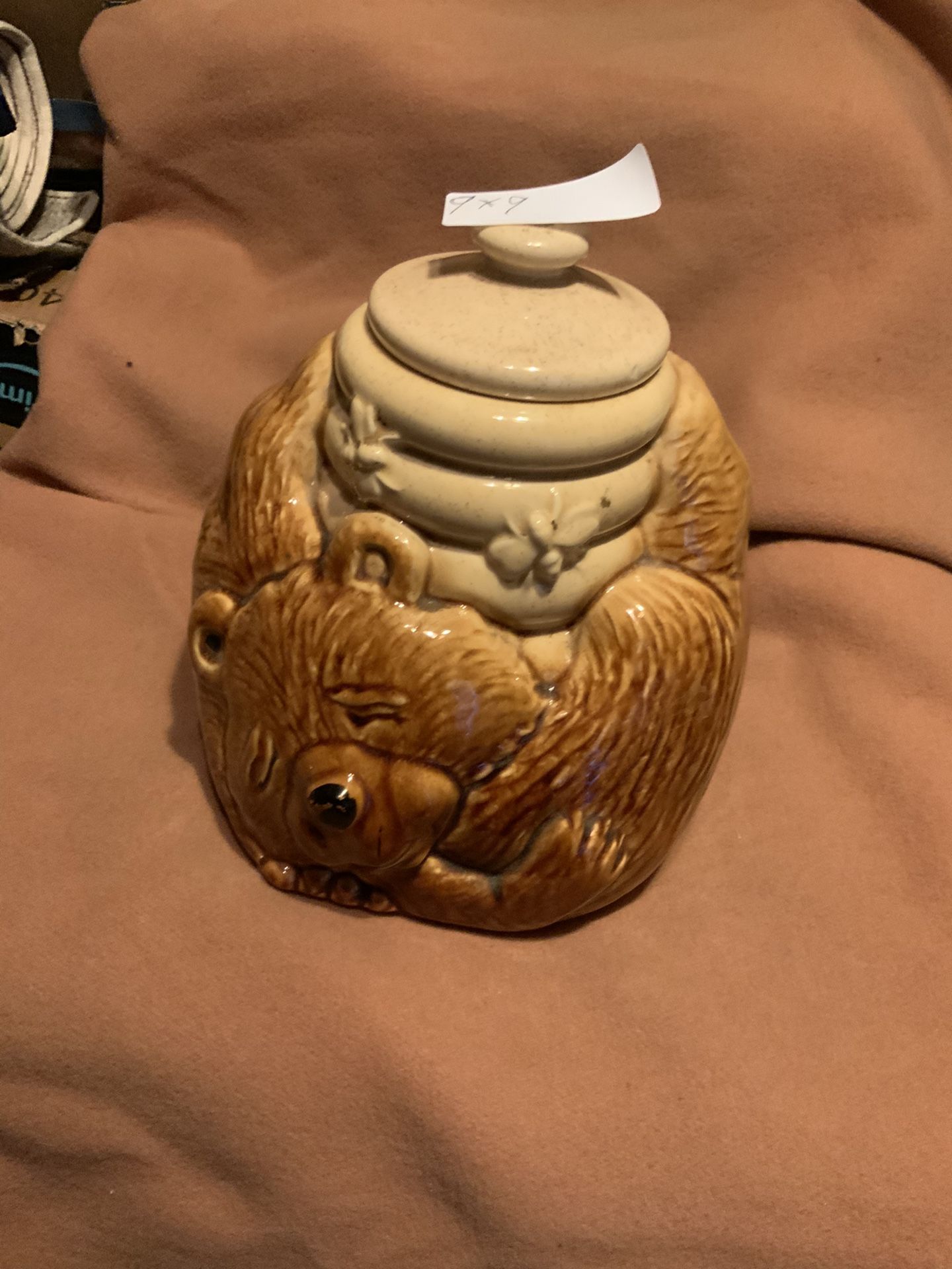 Bear with beehive cookie jar