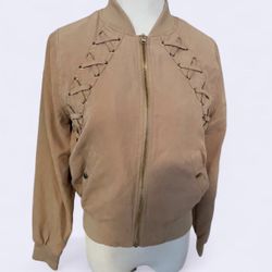 Haute Monde ZIPPER STYLISH LACE UP BOMBER JACKET Misty Rose Sz S