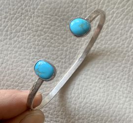 Native American Turquoise Sterling Silver Hammered Bracelet