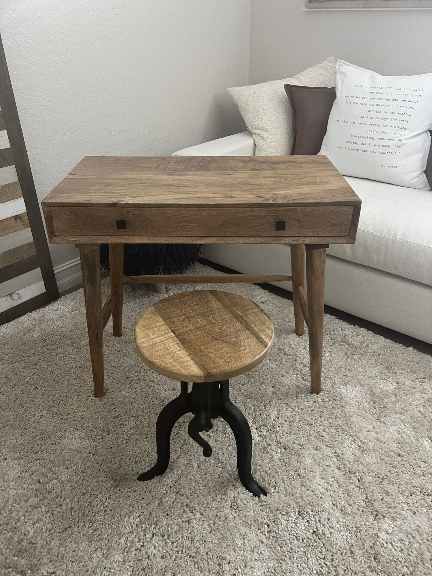 Wood Desk With Stool Great For Small Space