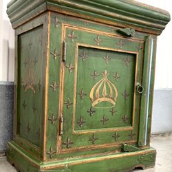 antique 1800’s painted green lacquered french royal cabinet chest 