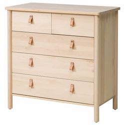 [RRP $499] *RARE* IKEA BJÖRKSNÄS Solid Birch Wood and Leather 5 Drawer Dresser