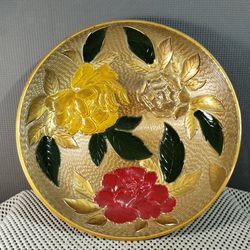 Vintage MCM 1950's Japanese Raised Floral Plastic Bowl 10" Round