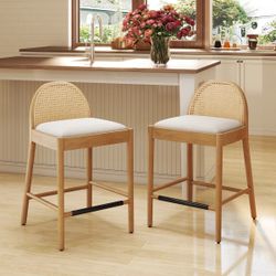 Brand New (Assembled) - Set of 2 Modern Rattan Backrest Bar Stools